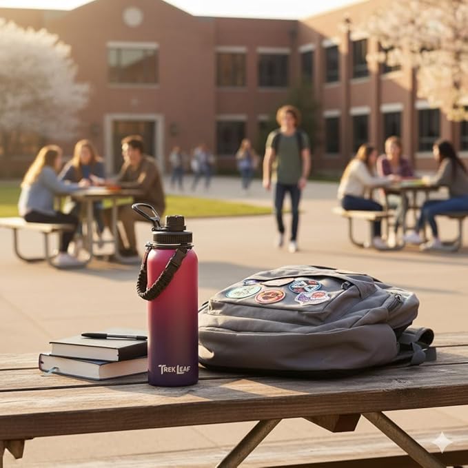 Travel Water Bottle with Carrying Bag, 3 Lids (Spout, Straw, Handle), and Bottle Brush; Leak Proof, Quality, Vacuum Insulated, Stainless Steel (Mixed Berry, 40 oz)