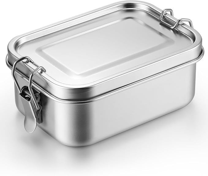 Umigy 1 Pcs Stainless Steel Food Containers Metal Bento Lunch Box Stainless Steel Food Storage Containers, Lockable Clips to Leak Proof, Reusable Dishwasher Snack Boxes for Work, Picnic (850ml)