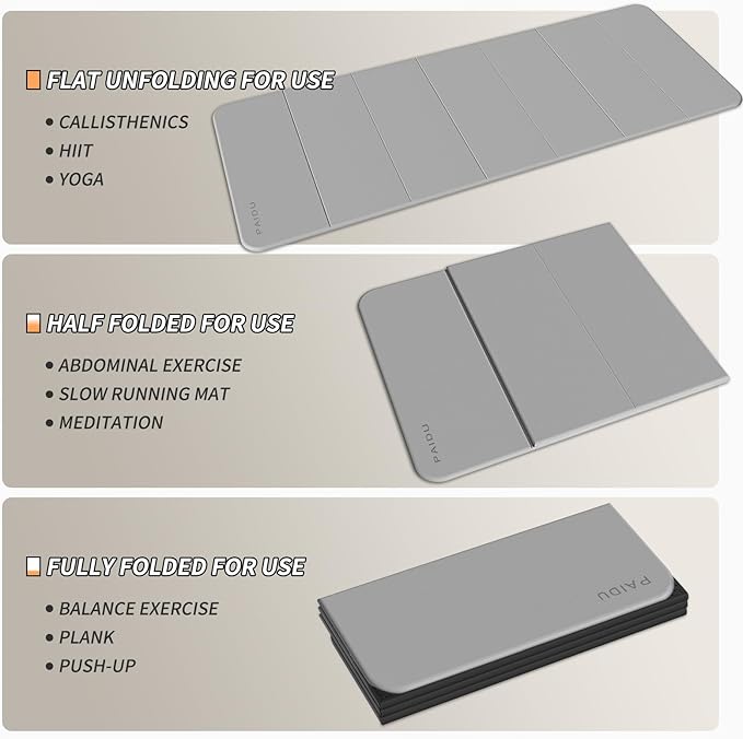 Foldable Fitness Yoga Mat | 2/5" (10MM) Extra Thick | SGS Certified Non-Slip TPE | 75x26" Extra Long-Wide | Portable & Easy Store | for Yoga, Pilates, Home Gym & Full-Body Workouts