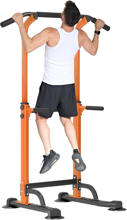 Adjustable Power Tower Pull Up Bar Dip Station, Free Standing Pull Up Rack Dip Station for Home Gym, 400LBS Capacity Height Heavy Duty Multi-Function Home Strength Training Fitness Workout Equipment