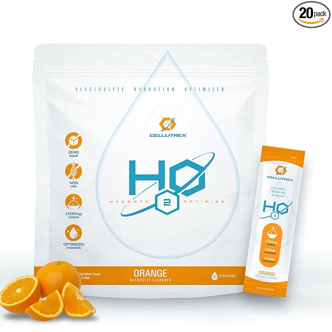 Cellutrex® H2O Electrolytes – Electrolyte Powder Drink Mix, Zero Sugar, Natural Salt Hydration Packets for Recovery and Wellness, Orange, 20 Sticks