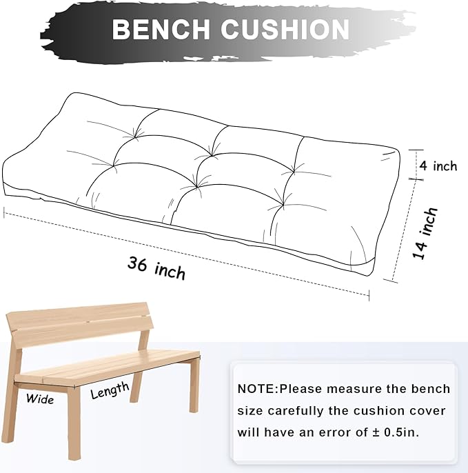 Bench Cushion 36 Inch - Chenille Fabric, High-Density Foam, Non-Slip Bottom, Soft Durable Indoor Tufted Long Seat Cushion for Window Garden Furniture (Dark Gray, 36x14x4 Inch)