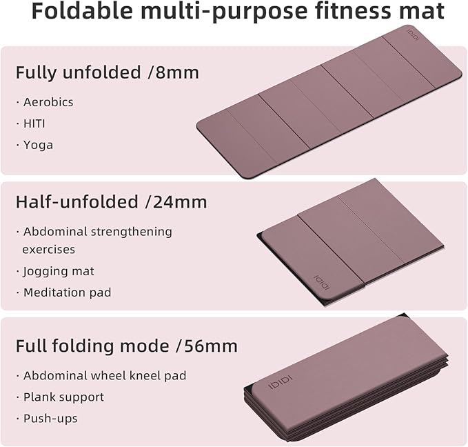 Foldable Yoga Mat Extra Thick 0.32 Inches Eco-Friendly POE Material, Non-Slip Design Fitness Mats, Multi-Purpose Workout Mats For Studio or Home Use (70 x 24 x 0.32 inches)