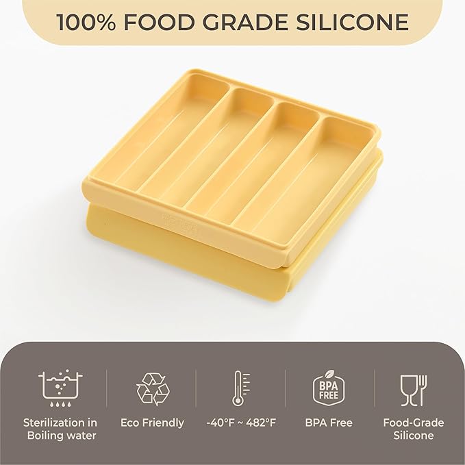 Silicone Food Storage Containers with Airtight Lids, 26.4oz Dual-Seal Leakproof Silicone Freezer Molds for Baby Food, Snacks, Cutlery & More - BPA Free, Stackable, Microwave, & Dishwasher Safe, Yellow