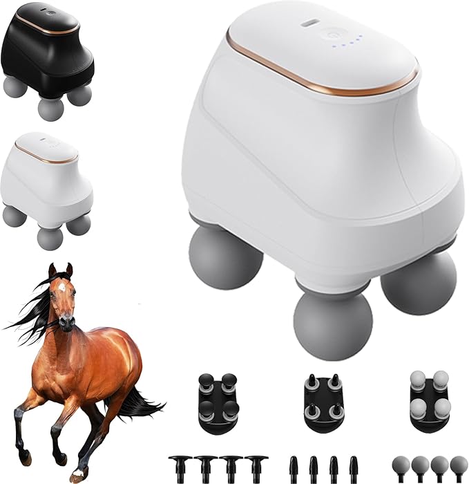 Chevaroo 4 Heads Massager, Chevaroo Horse Massager, Interchangeable Heads for Customized Massage, Portable USB Charging Massager, Quiet Design for Horses and Riders (White)