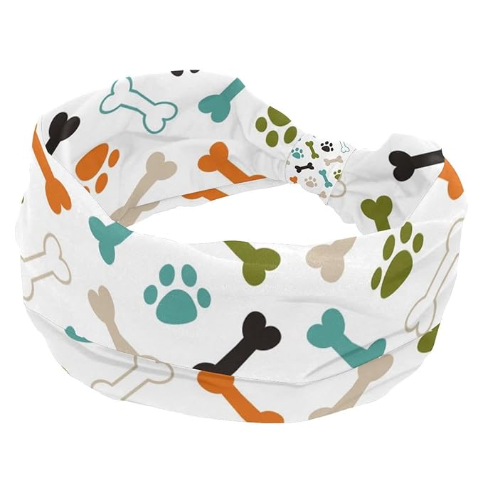 Wide Headbands for Women, Colored Dog Cat Paw Footprint and Bones Hairband for Women Non Slip Sports Head Bands for Women's Hair
