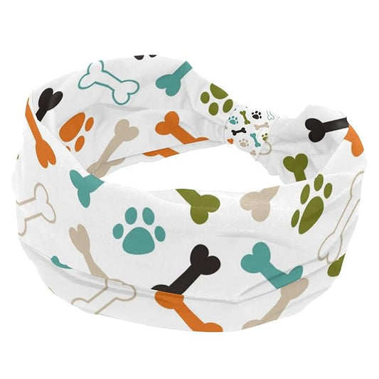 Wide Headbands for Women, Colored Dog Cat Paw Footprint and Bones Hairband for Women Non Slip Sports Head Bands for Women's Hair
