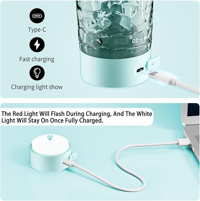 Electric Shaker Bottle, 24oz Lockable Blender Cup Electric Protein Shaker Bottles, Tritan USB C Rechargeable Mixer, Portable Shaker Cups for Protein Shakes for Men Women, Water Blue