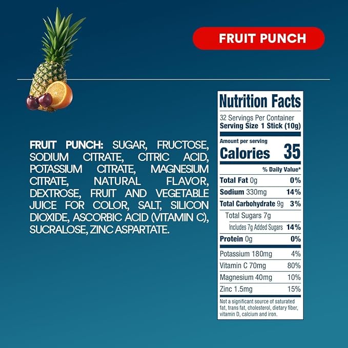 DripDrop Hydration Packets - Fruit Punch - Single Serve Electrolytes Powder Drink Mix - Non-GMO, Gluten Free, Vegan - 32 Sticks