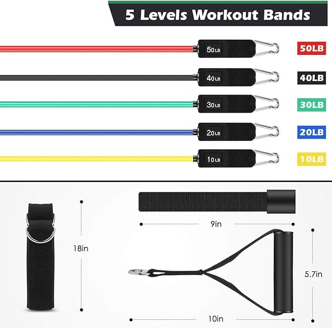WHATAFIT Resistance Bands, Exercise Bands,Resistance Bands for Working Out, Work Out Bands with Handles for Men and Women Fitness, Strength Training Home Gym Equipment