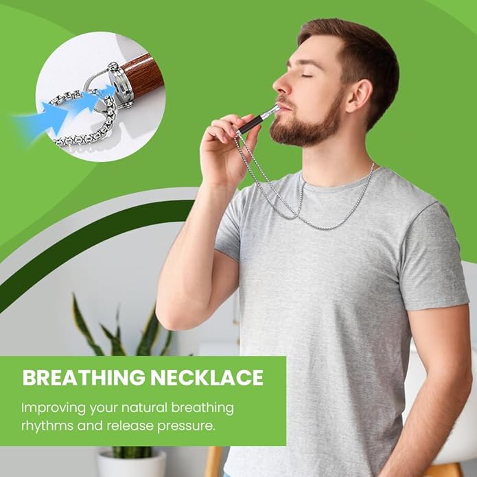 Breathing Necklace to Quit Smoking, Wood Breathing Necklace for Anxiety, Stress Relief, Stop Smoking, Includes Replaceable Unscented Cotton Filters