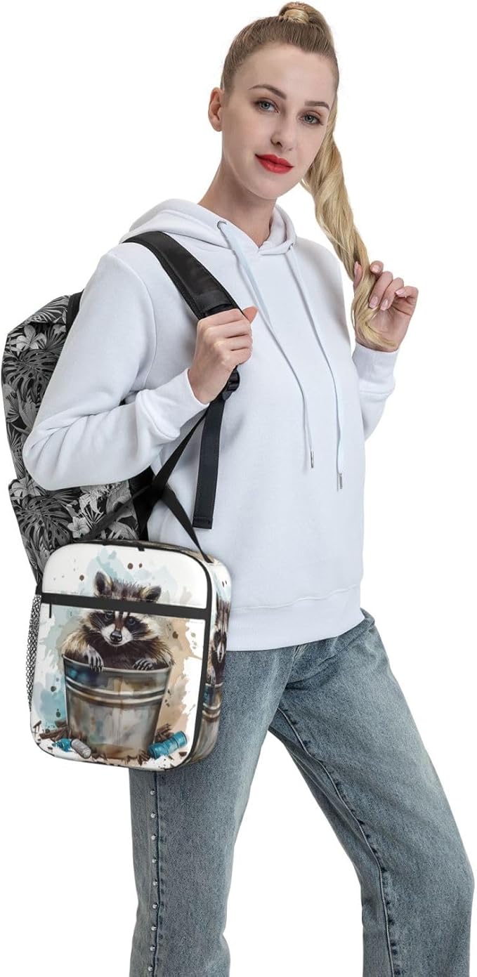 Insulated Lunch Box for Women Men, Raccoon Lunch Box Reusable Portable Lunch Bag Cooler Tote Waterproof Lunch Container for Office Picnic Work Travel Hiking