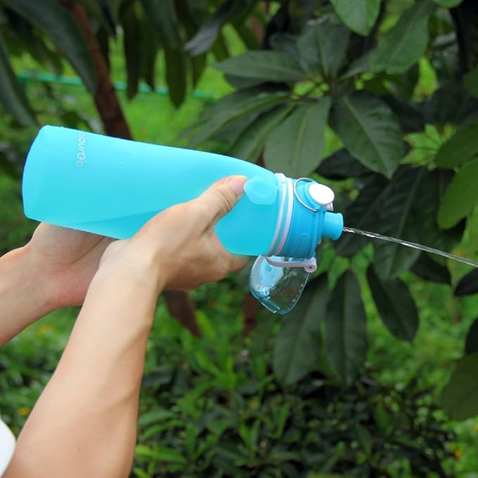 Valourgo Collapsible Water Bottle, Silicone Foldable with Leak Proof Valve BPA Free, Aqua Blue, 21 oz