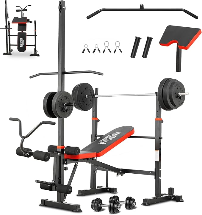 1500LBS 8 in 1 Olympic Weight Bench Set with Leg Extension/Curl and Preacher Curl, Bench Press Set and barbell Rack with Safety Bar Catches, Foldable Workout Benches for Home(US Stock)