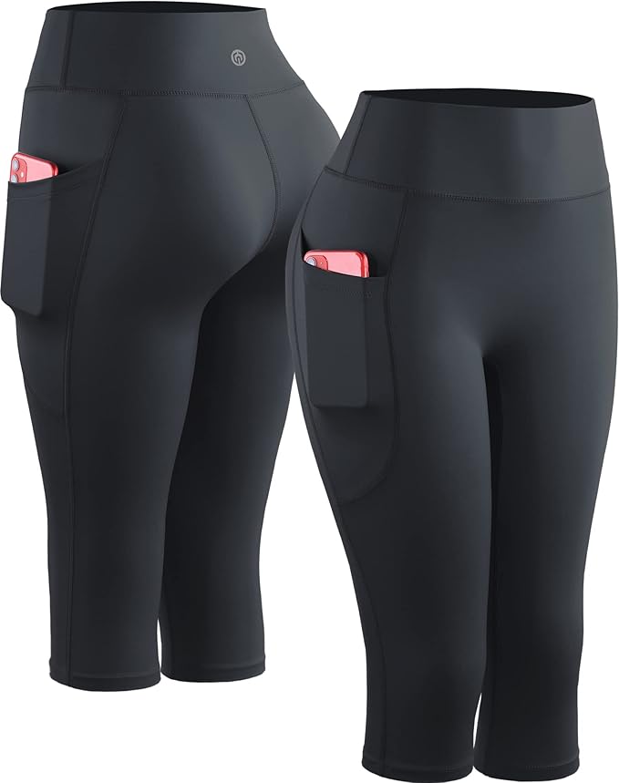 NELEUS Women's Tummy Control High Waist Capri Running Leggings Yoga Pants with Pocket