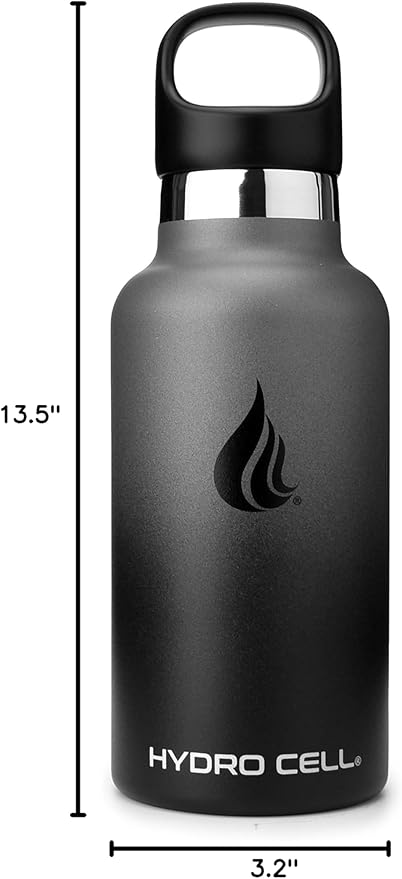 HYDRO CELL Stainless Steel Water Bottle with Straw & 2 Standard Mouth Lids (32oz 24oz 20oz 16oz) Keeps Liquids Hot or Cold w/Double Wall Vacuum Insulated Leak Proof Sport Design (Graphite/Black 16oz)
