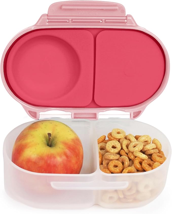 b.box Snack Box Reusable Snack Containers with Lids 2 compartments, Bento Box for kids and toddlers, Leakproof Lunch Box, BPA free and Dishwasher Safe Snack Container (Flamingo Fizz, 1 3/4 Cup)