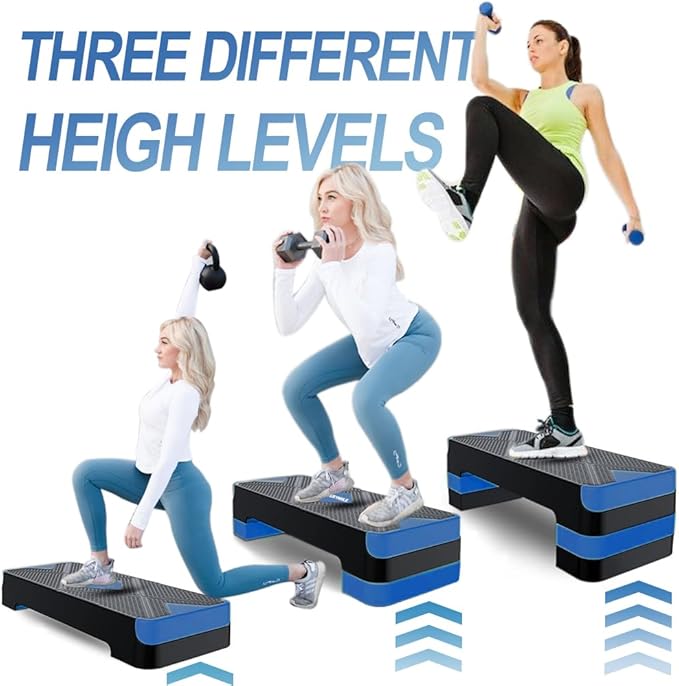 EVERYMILE Aerobic Exercise Step, Adjustable Aerobic Stepper for Exercise, Workout Step Platform, Step Up Box, 26.5" Step Deck with 4” 6” 8” Adjustable Height Risers, Women Home Gym Fitness