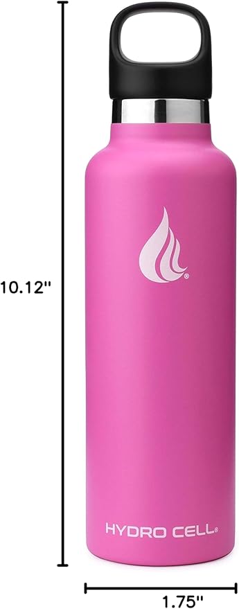 HYDRO CELL Stainless Steel Water Bottle with Straw & 2 Standard Mouth Lids (32oz 24oz 20oz 16oz) Keeps Liquids Hot or Cold w/Double Wall Vacuum Insulated Leak Proof Sport Design (Fuchsia 24oz)