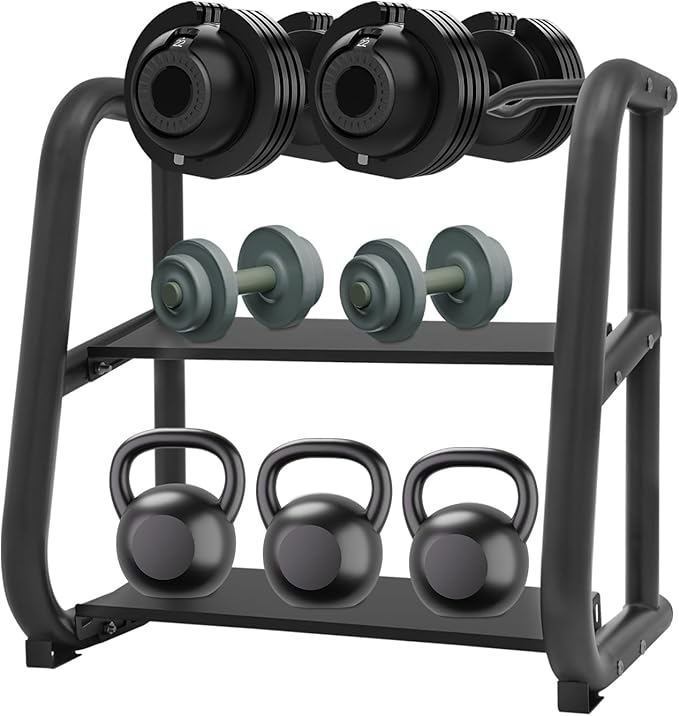 3-Tier Dumbbell and Kettlebell Storage Rack, Home Gym Storage Rack for Dumbbells, Kettlebells and Barbells with 220 lbs Load-bearing Capacity(24.41 * 15.75 * 24.8in)
