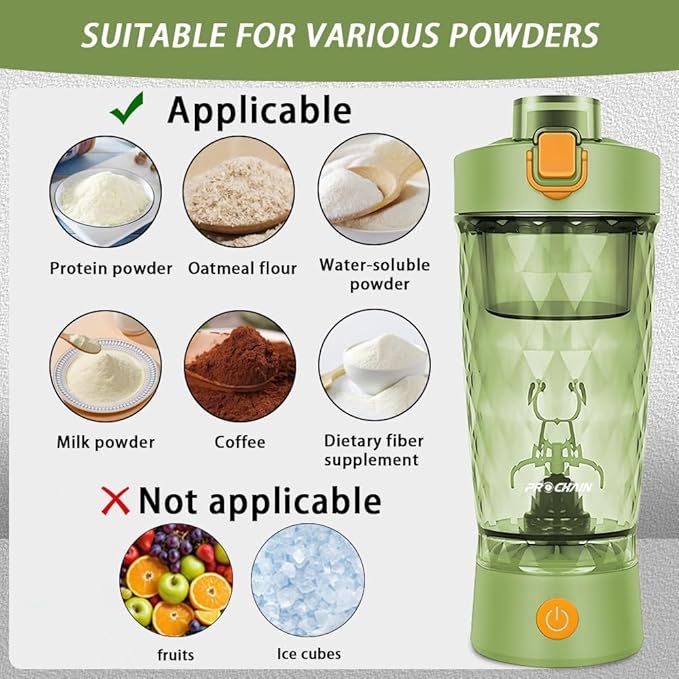 Electric Protein Shaker Bottle, USB Rechargeable Mixing Cup, Water Drink Mixer Portable Bottles for Gym Sport, BPA-Free Tritan, 22oz (Light Green)