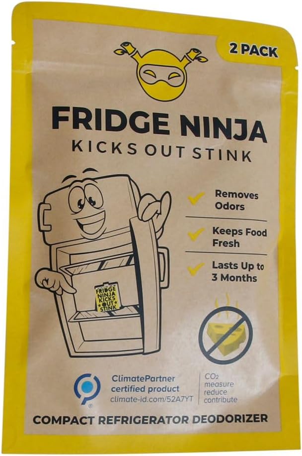 Fridge Ninja Compact Fridge Deodorizer (2 Pack) - More Effective Than Baking Soda - Compact Size Refrigerator Deodorizer Made of Activated Carbon