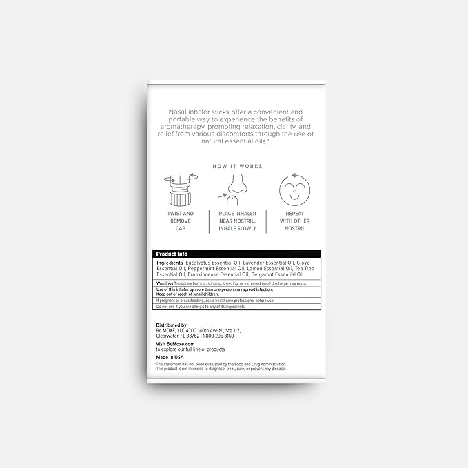 MOXĒ Nasal Inhalers Bundle, 8 Essential Oils, 100% Pure and Undiluted, Therapeutic Grade, No-Mess Portable Aromatherapy, Includes Eucalyptus, Peppermint, Lavender, Wintergreen, Made in USA - Pack of 8