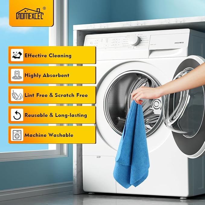 HOMEXCEL Blue Shop Towels 100 Pack, Reusable Microfiber Towels for Cars, Bulk Multipurpose Microfiber Cleaning Cloths, Lint Free Cleaning Rags for Car, House and Kitchen, 11.5 x 11.5 inch