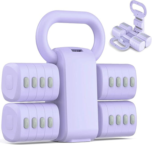 2-in-1 Adjustable Dumbbell Set, Upgraded 5 Levels Heavier Hand Weights for Women Men, Each 2.2/3.3/4.4/5.5/6.6lb, Convertible Weights Dumbbells and Kettlebell Set for Home Gym Exercise & Fitness