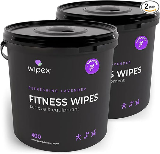 Wipex Gym Wipes – Natural Fitness Equipment Wipes, Plant-Based Cloth - Lavender & Vinegar Wipes Clean Surfaces, Safe Yoga Mat Cleaner Wipes, All Purpose Gym Cleaner, Peloton Wipes, 400 Count (2 Pk)