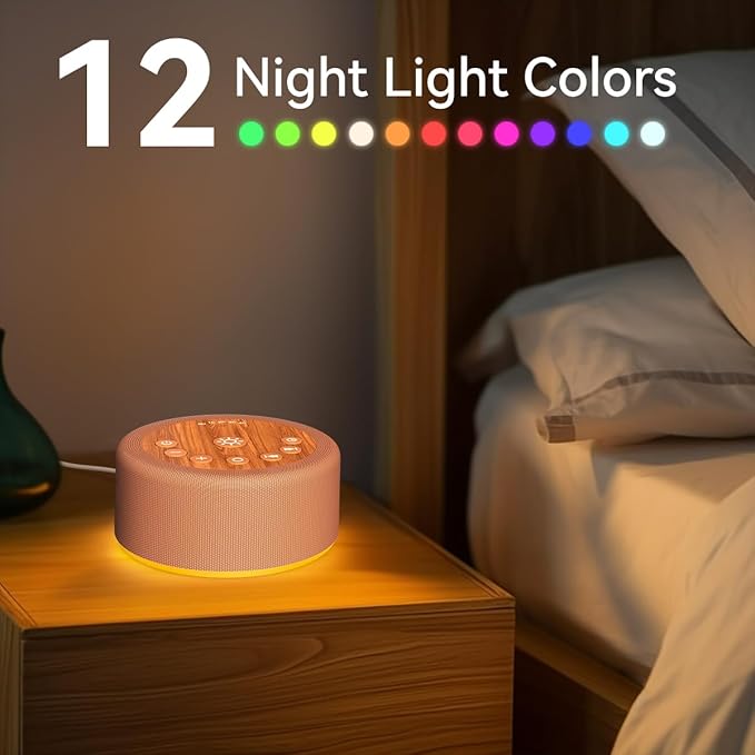 Sleep Sound Machine White Noise Machine with 30 Non Looping Sounds 12 Night light Colors with 5 Timers 36 Adjustable Volume Memory Function Brown Noise Machine for Baby kid Adult & Home Nursery Travel