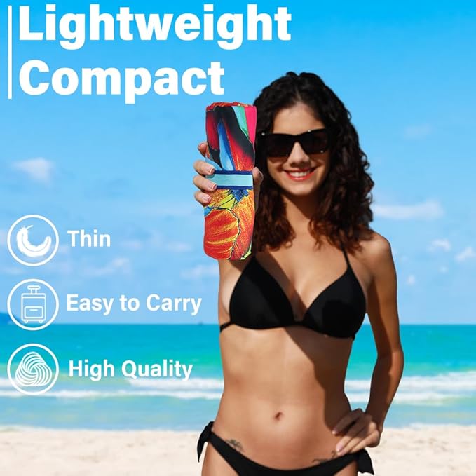 2 Pack Microfiber Lightweight Beach Towel Sand Free Quick Dry Absorbent Thin Compact Towels for Swimming Pool Camping Beach Accessories Large Easy Pack Travel Things for Vacation Essentials Gift