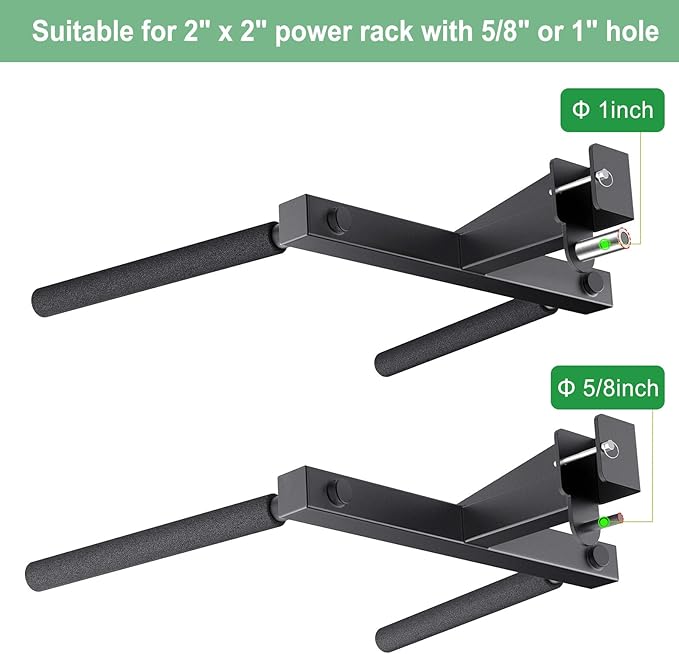 SELEWARE Y-Shaped Dip Bar for 2"x2" or 3"x3" Power Rack with 5/8" or 1" Holes, Heavy Duty Dip Bar Attachment with Non-Slip Grips, Squat Rack Accessories for Home Gym Strength Training