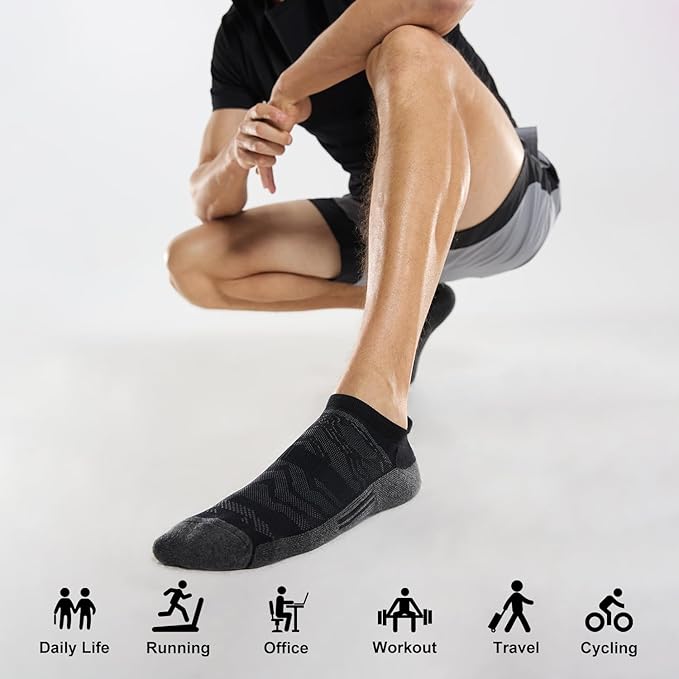 FITRELL Men's 6 Pack Ankle Running Socks Low Cut Cushioned Athletic Sports Socks 7-9/9-12/12-15