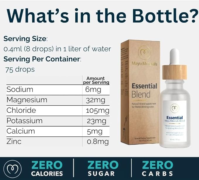 Mayu Concentrated Ionic Trace Mineral Drops - Rich Concentrate Electrolytes: Magnesium Chloride Sodium Supplements - Essential Blend Drop for Immune Support - Nutrient-Packed Alkaline Water (1)