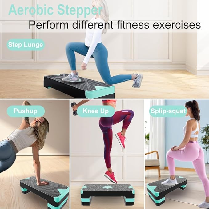 EVERYMILE Aerobic Exercise Step, Adjustable Aerobic Stepper for Exercise, Workout Step Platform, Step Up Box, 26.5" Step Deck with 4” 6” 8” Adjustable Height Risers, Women Home Gym Fitness