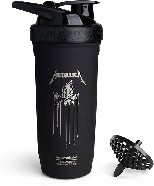 Smartshake Rockband Reforce Stainless Steel Protein Shaker Bottle 900 ml | 30 oz - Leakproof Screw-on Lid - BPA Free - Non Insulated – Unisex (Metallica, Scary Guy Logo)
