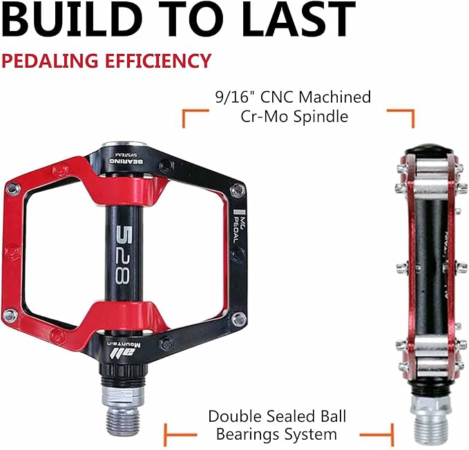 Bicycle Pedals-Aluminium Alloy Bicycle Pedals-Mountain Bike Pedals with Removable Non-Slip Studs 9/16