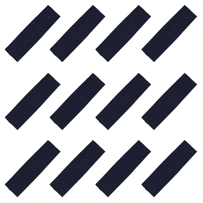 Kenz Laurenz Soft and Stretchy Elastic Cotton Headbands, Pack of 12, Navy