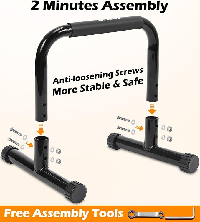 TABEKE Push Up Bar, 14'' High Steel Parallettes & Dip Bar with Full Coverage Foam Handle, Heavy-Duty Calisthenics Parallel Bars for L-Sit, Dips, Home Gym Strength Training Workout