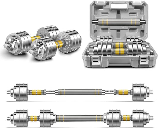 PHOEROS Adjustable Dumbbell Set - 44/66/88 LBS weights set, Dumbbell Barbell 3 in 1, Steel Dumbbells Pair with Connecting Rod for Adults Women Men Fitness Workout, Home Gym Exercise Training Equipment