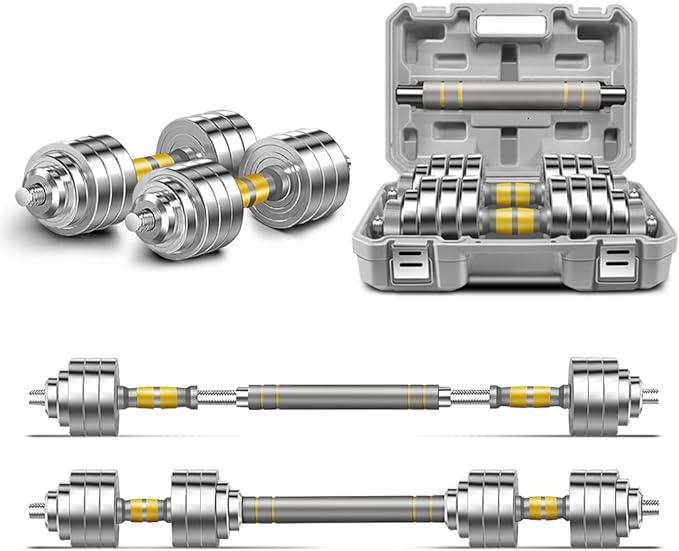 PHOEROS Adjustable Dumbbell Set - 44/66/88 LBS weights set, Dumbbell Barbell 3 in 1, Steel Dumbbells Pair with Connecting Rod for Adults Women Men Fitness Workout, Home Gym Exercise Training Equipment