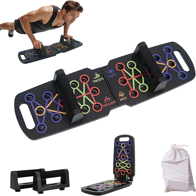 Wooden Portable Push up board, foldable fitness strength training pushup stand with solid bar grips, 2 handles for floor, professional push up training equipment for man and women
