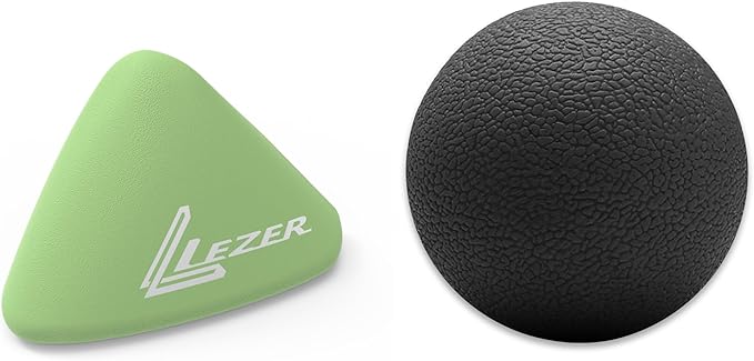 LEZER, Trigger Massage Point, Manual Massage Ball, Muscle Knots Relief Tool, Myofascial Release, Physical Therapy, Plantar Fasciitis, Set of 2 (Green Trigger and Black Ball)
