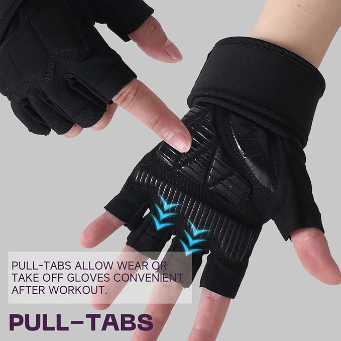 Mens Workout Gloves for Weight Lifting - Exercise Gloves for Men Women With Wrist Wrap Support, Palm Protection and Grips - Sport Daily Use
