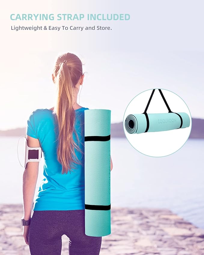 COOLMOON Yoga Mat Non Slip, Anti-Tear 1/4 Thick TPE Yoga Mats for Women and Men, 72"x24" Exercise & Fitness Mat with Carrying Strap, Workout Mats for Yoga, Pilates and Floor Exercise