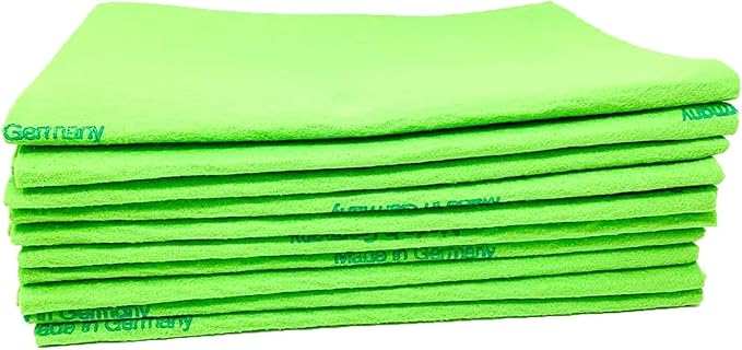 10 Pack Extra Large Original German Shammy Cloths Chamois Towels Super Absorbent for Pets, Parenting Tool Cleaning for Home and Commercial Use Wholesale Bulk (Green)