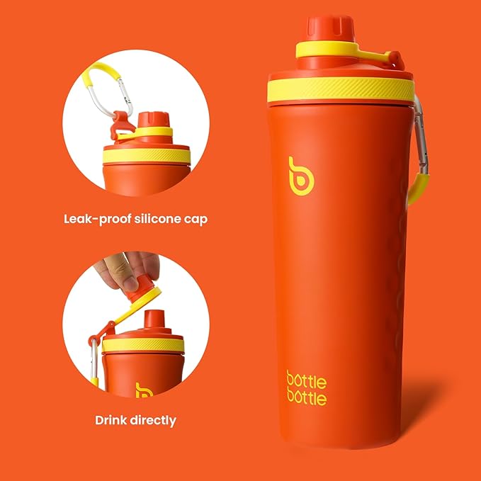 BOTTLE BOTTLE 26 oz Insulated Shaker Bottle Insulated Water Bottle for Men and Women Protein Shaker Bottles for Gym Water Cup orangered