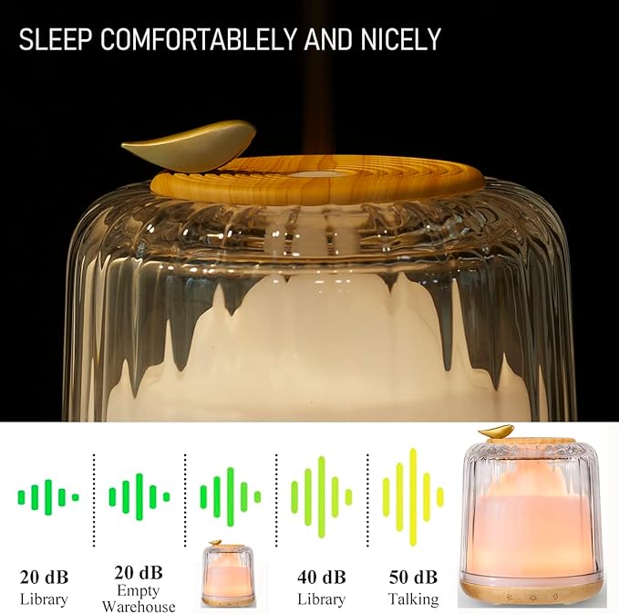 Essential Oil Diffusers, Glass and Real Wood Base Ultrasonic Aromatherapy Diffuser Aroma Defusers for Home Large Room 230ml with Bluetooth Speaker Music Player Colorful Led Light