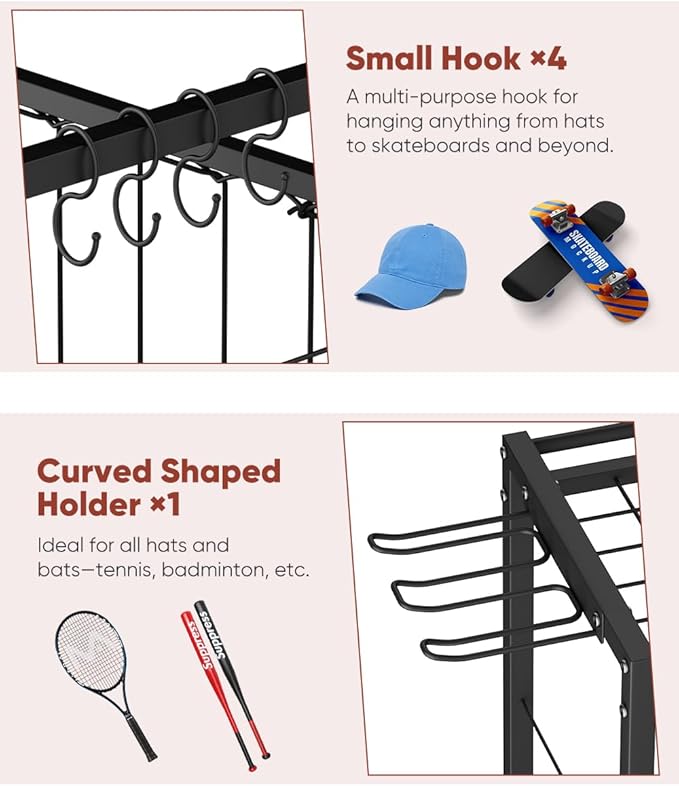 3 Tiers Dumbbells Yoga Mat Storage Rack with Elastic Straps for Kettlebells Foam Roller Resistance Bands Balls, Workout Equipment Organizer Weight Storage Holder with Hooks for Home Gym